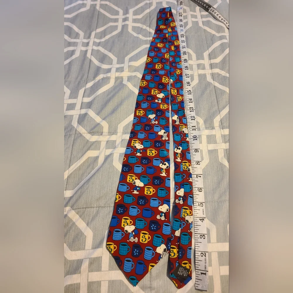 Snoopy Men’s Tie Peanuts I'm Awake! Red Necktie Schulz Silk